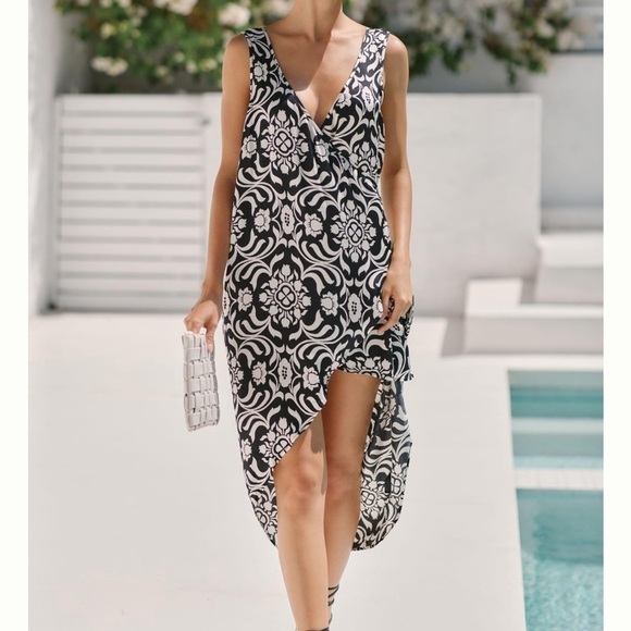 ANTHROPOLOGIE NWT! V-NECK PRINTED COVER UP BLACK/WHITE DRESS SIZE S SOLD OUT - Picture 1 of 7